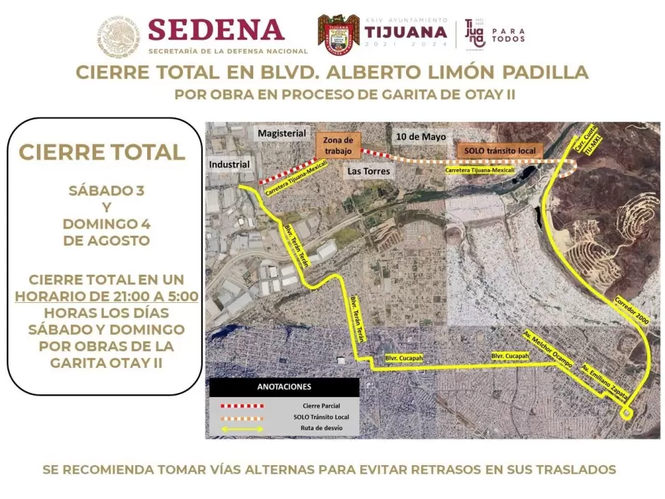 Habr cierre total en Bulevar Alberto Limn Padilla por obra de SEDENA