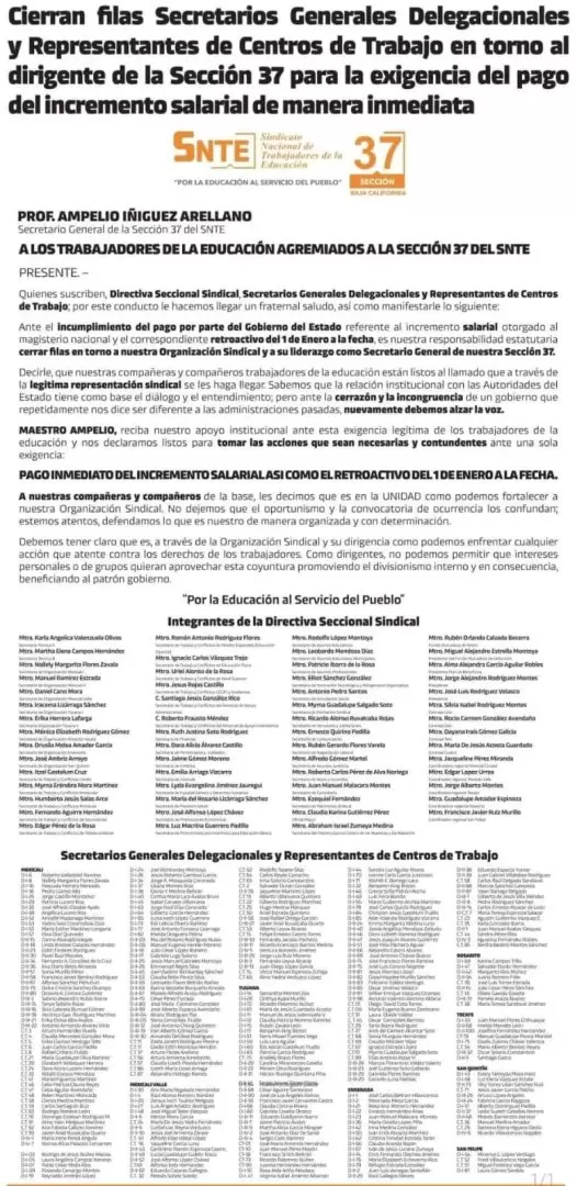 Apoyan secretarios y representantes de centros de trabajo de la seccin 37 del SNTE al Profe Ampelio Iiguez