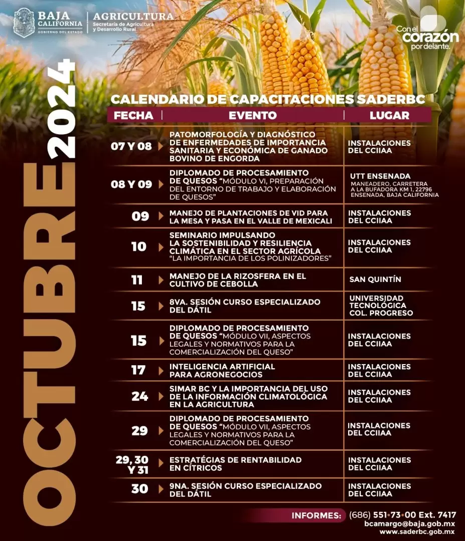 Presentan calendario de capacitaciones del sector agropecuario para el mes de octubre