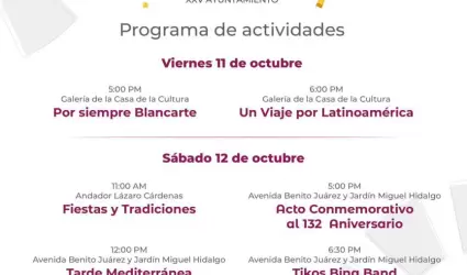 Programa de actividades del 132 aniversario de la ciudad