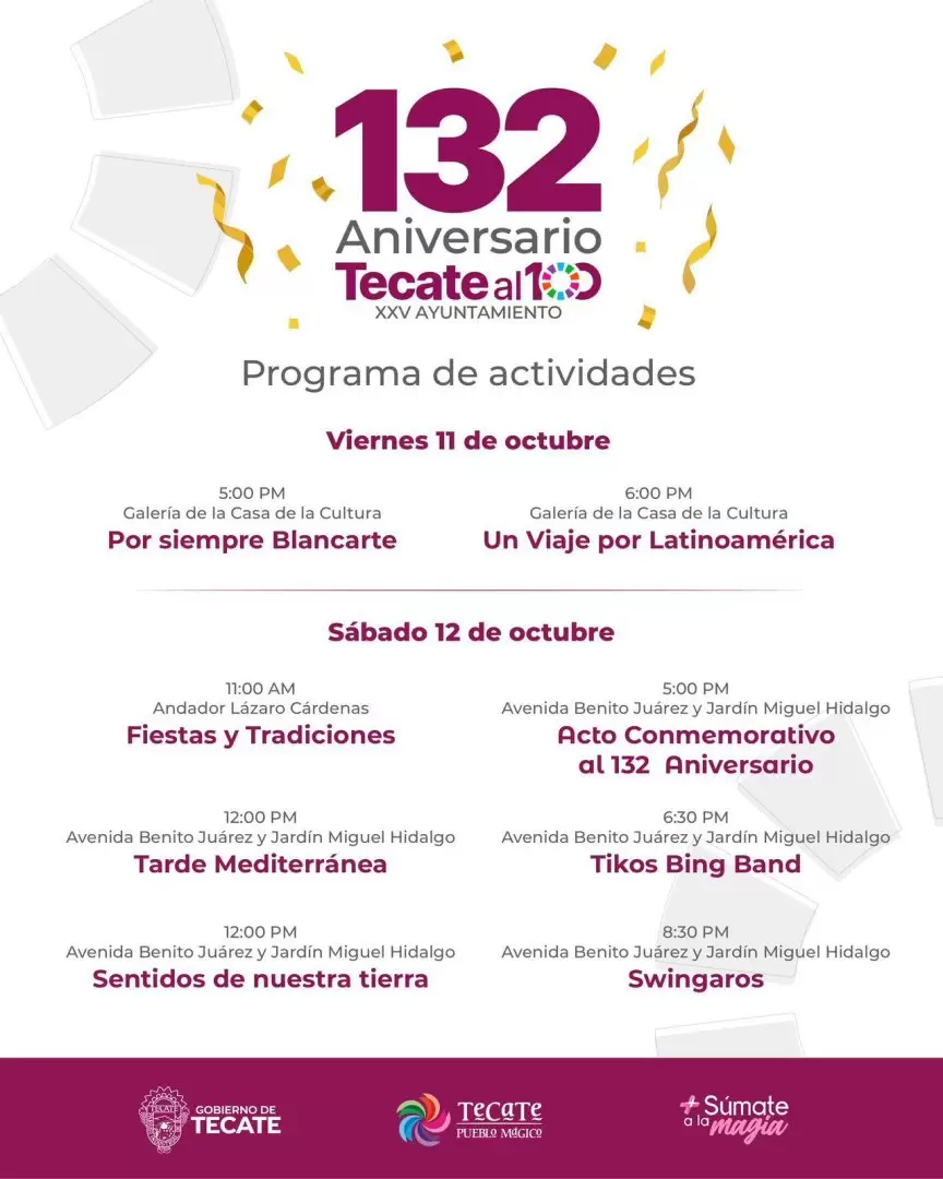 Programa de actividades del 132 aniversario de la ciudad