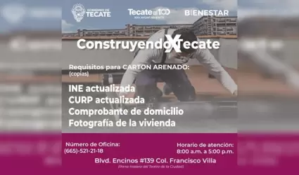 Convoca Bienestar Municipal de Tecate a convocatoria para recibir apoyos de cart