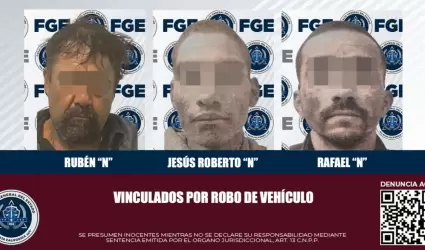 FGE obtiene vinculacin a proceso para tres hombres por el delito de robo de veh