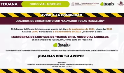 Contina SIDURT montaje de trabes en Nodo Morelos este lunes