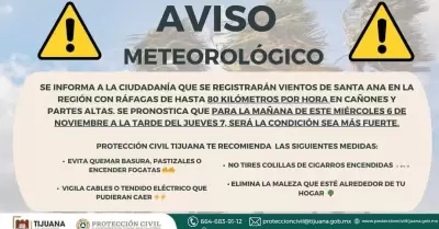 Proteccin Civil Tijuana Alert sobre Vientos de Santa Ana