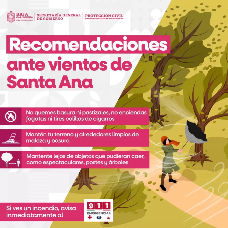 Exhortan a extremar precauciones ante condiciones de vientos Santa Ana y riesgos de incendios