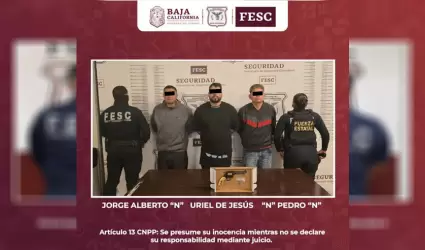 Detiene FESC a tres hombres en poder de arma de un arma de fuego; viajaban en ve