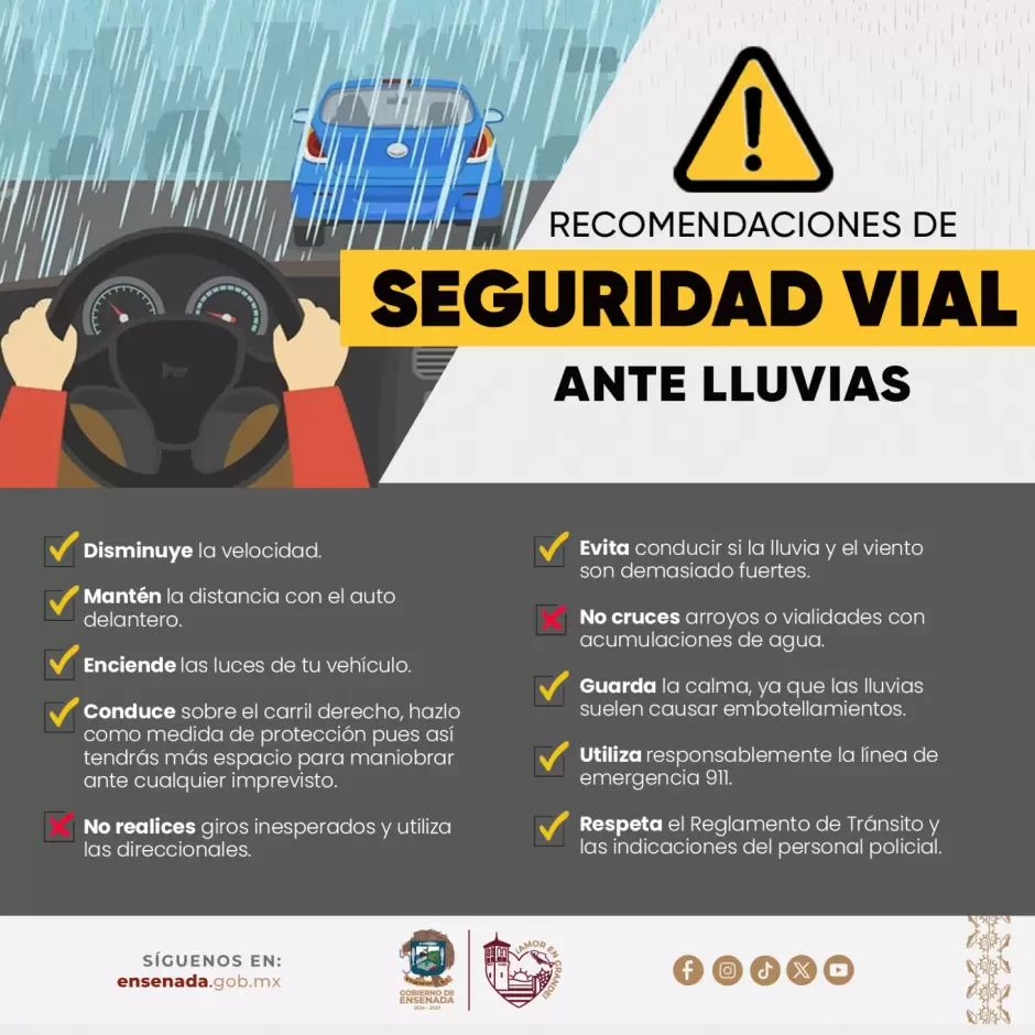 Recomendaciones viales por lluvias