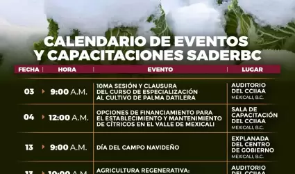 Calendario de eventos y capacitaciones para el mes de diciembre