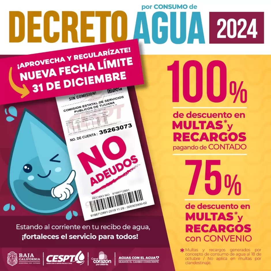 Extienden vigencia del decreto de condonacin de recargos por consumo de agua hasta el 31 de diciembre