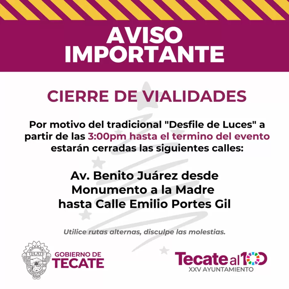 Aviso de cierre de vialidades