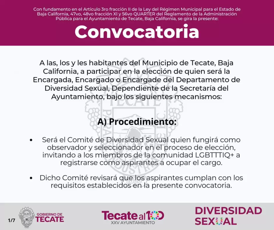 Convocan a participar para la eleccin de la encargada, encargado o encargade del Departamento de Diversidad Sexual