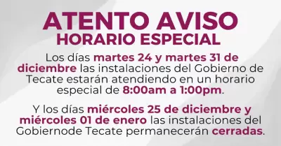 Ajustes en horarios de oficinas durante celebraciones navideas y fin de ao