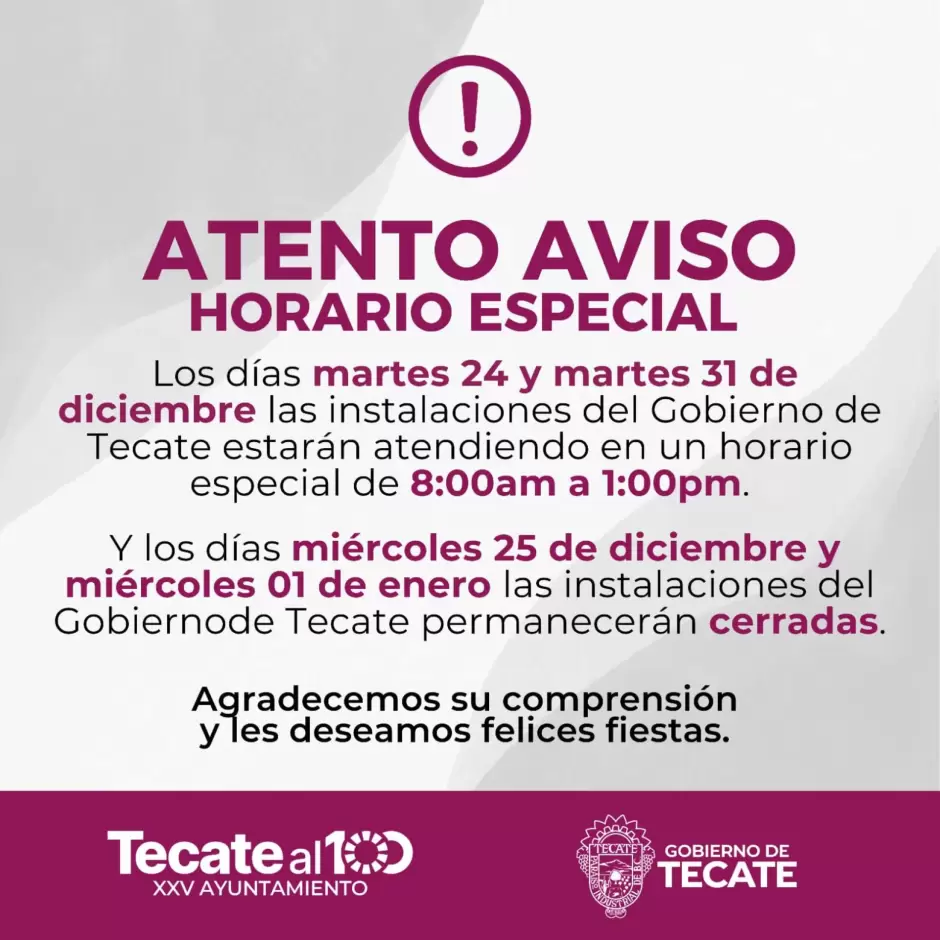 Ajustes en horarios de oficinas durante celebraciones navideas y fin de ao