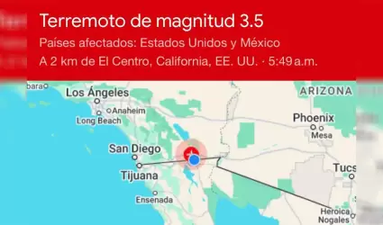 Se registra sismo de 3.5 en El Centro California; se siente en Mexicali