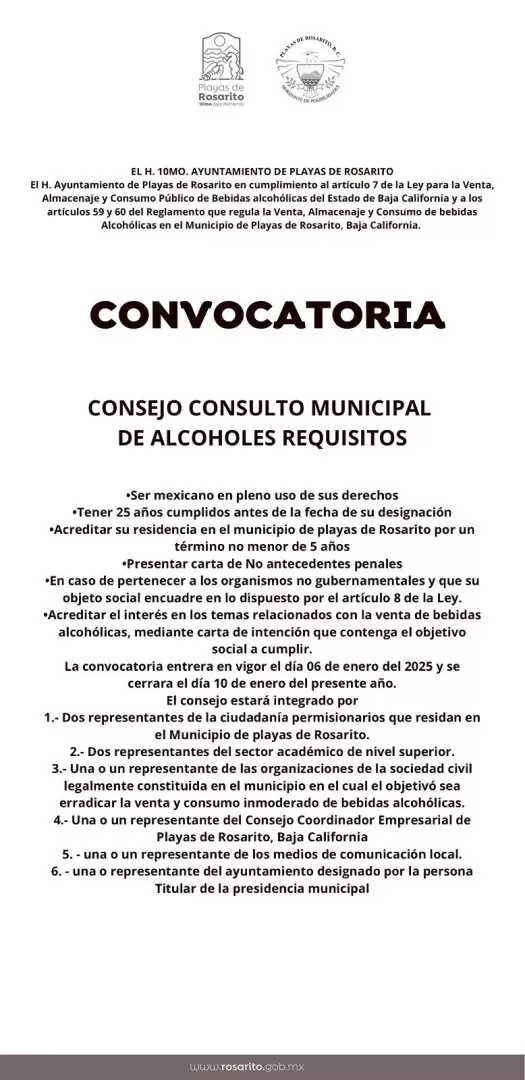 Convocatoria para integrar el Consejo Consultivo de Alcoholes