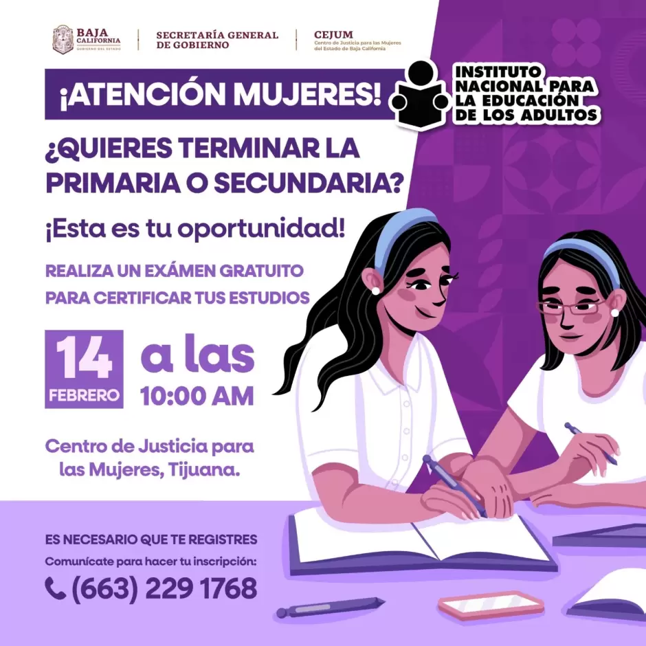 Apoyan a mujeres de Baja California con examen sin costo para concluir primaria y secundaria