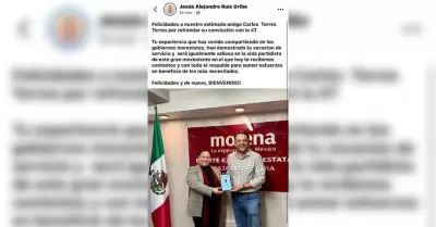 Respalda Ruiz Uribe afiliacin de Carlos Torres Torres a Morena