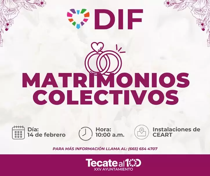 Cambio de sede para los matrimonios colectivos en Tecate