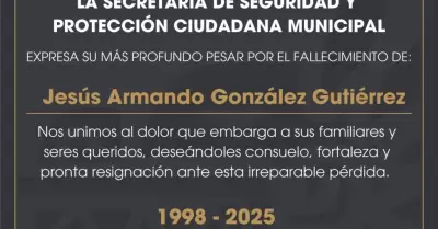 Lamenta SSPCM el fallecimiento del agente municipal Jess Armando Gonzlez Guti