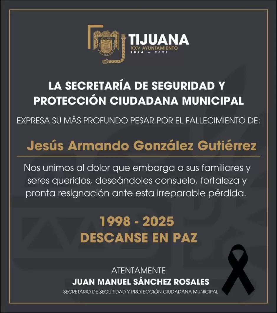 Lamenta SSPCM el fallecimiento del agente municipal Jess Armando Gonzlez Gutirrez