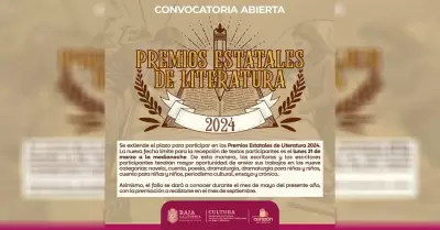 Se extiende el plazo para participar en los Premios Estatales de Literatura