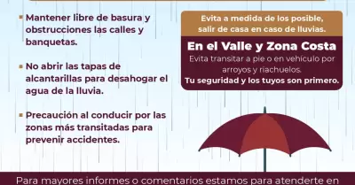 Emiten recomendaciones ante lluvias