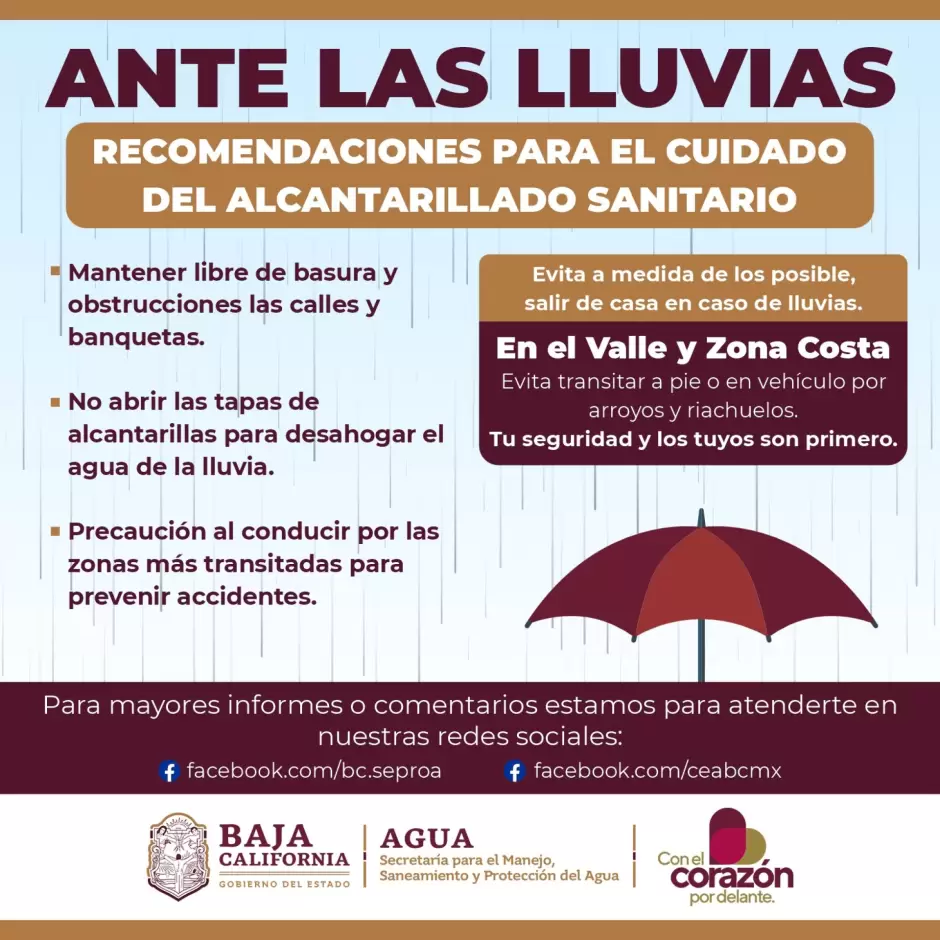 Emiten recomendaciones ante lluvias