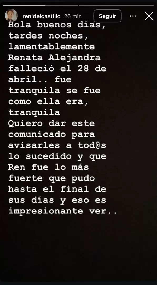 Comunicado Renata del Castillo