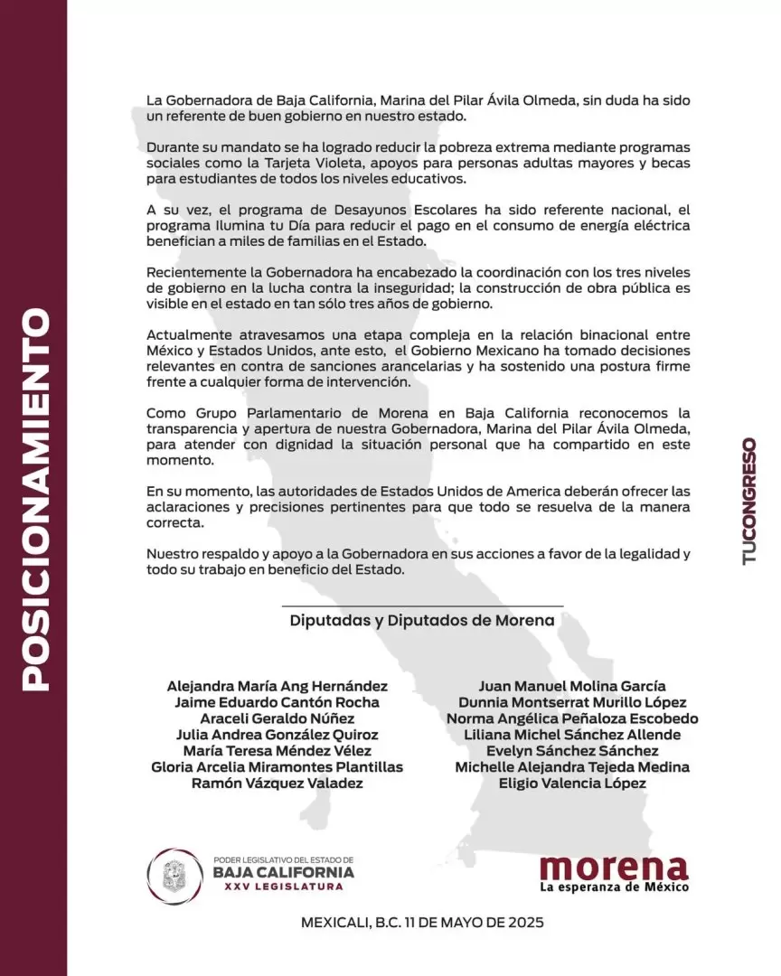 Posicionamiento de respaldo a Gobernadora