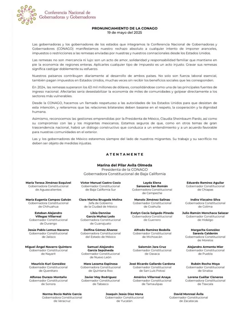 Gobernadores de Mxico rechazan impuestos a remesas