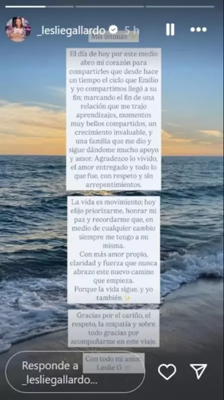 Leslie Gallardo confirma ruptura