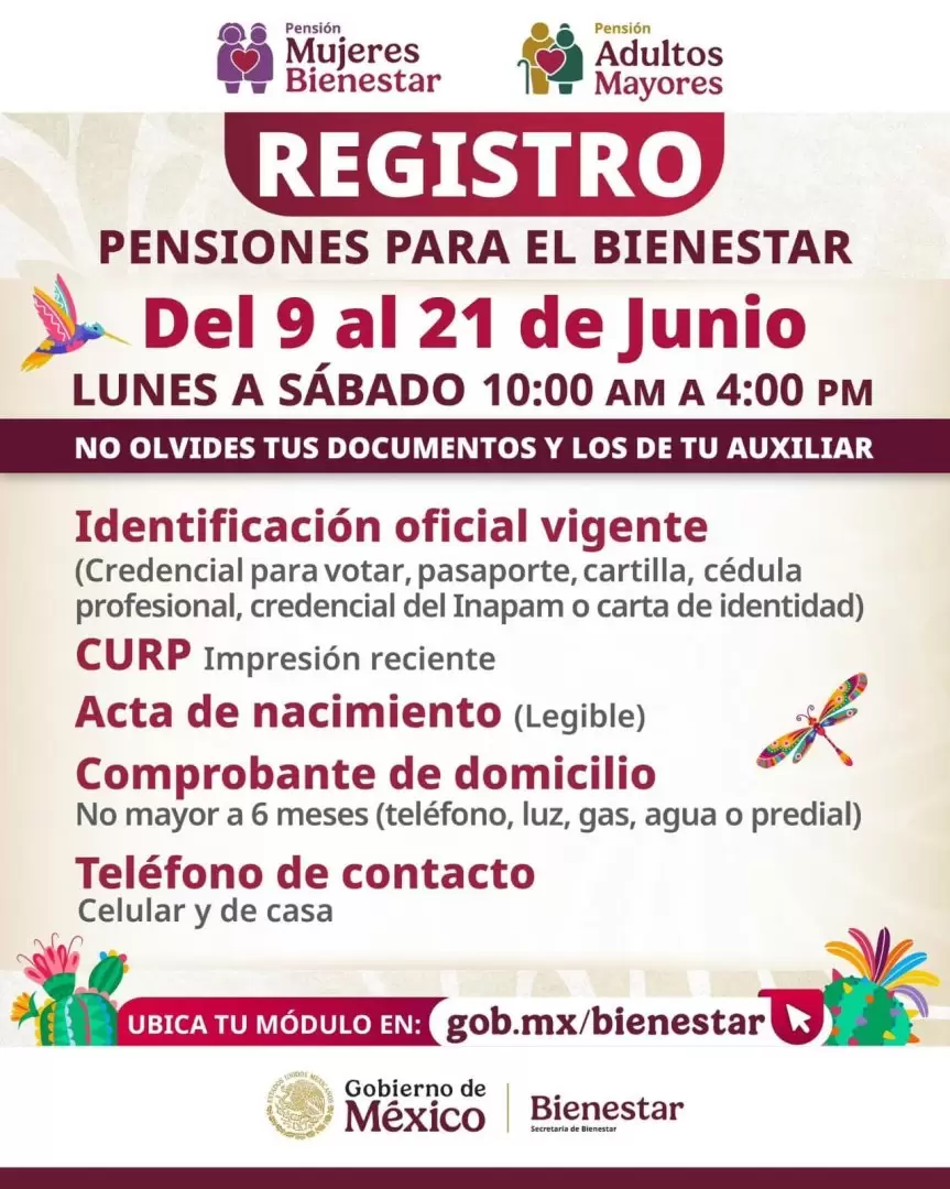 Pensión Adultos Mayores y Pensión Mujeres Bienestar