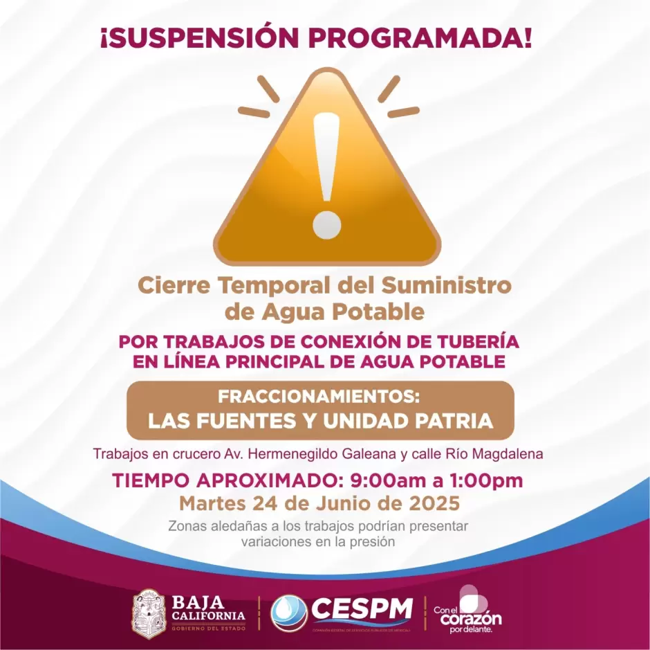 Suspensiones programadas del servicio de agua en Mexicali
