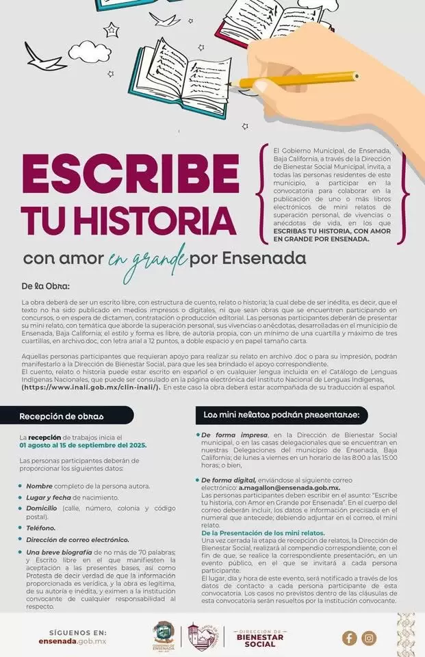 Convocatoria "Escribe tu historia con amor en grande por Ensenada"