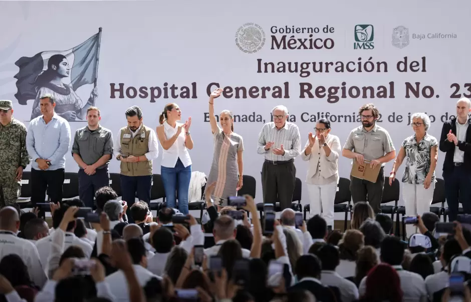 Sheinbaum inaugura primera etapa del Hospital General #23 en Ensenada, Baja California.