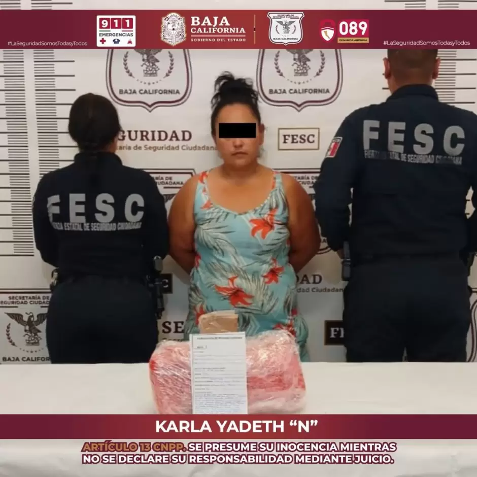 Detienen a mujer con más de 2 kg de metanfetamina en Ensenada
