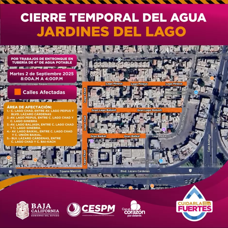 Cierres temporales de agua potable en Mexicali