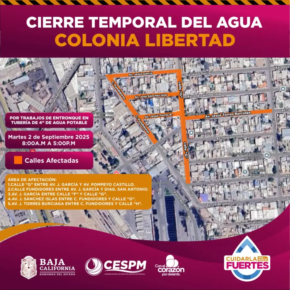 Cierres temporales de agua potable en Mexicali