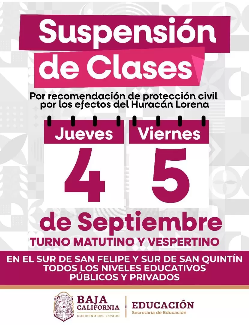 Suspensin de clases en San Quintn y sur de San Felipe