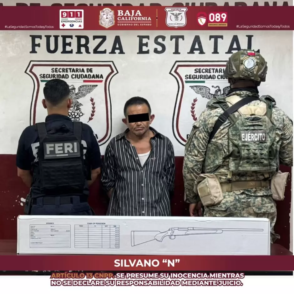 Detenido con subametralladora y cartuchos tiles en Mexicali