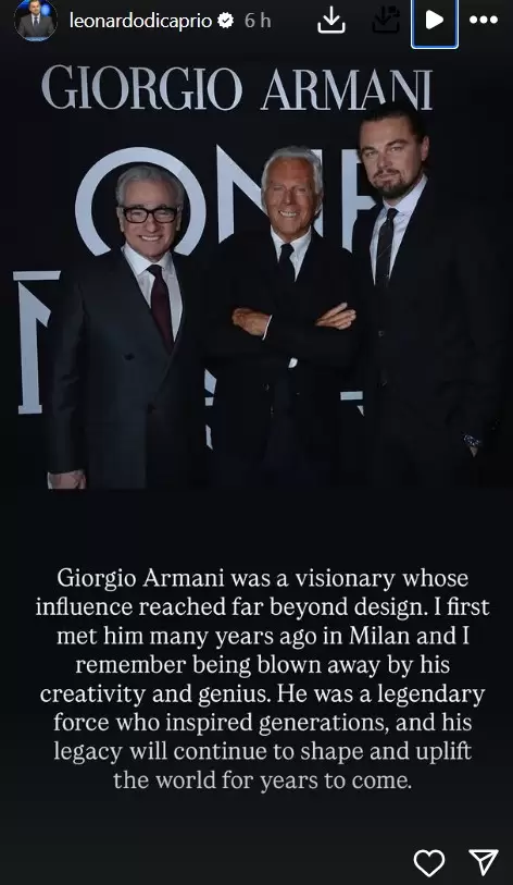 Mensaje de Leonardo DiCaprio para Giorgio Armani