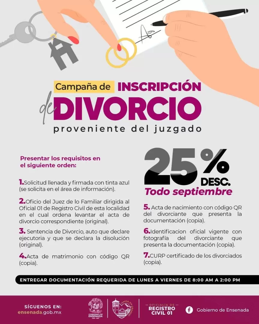 25% de descuento en el registro de sentencia de divorcio