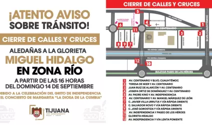 Cierre vial por celebracin del Grito de Independencia