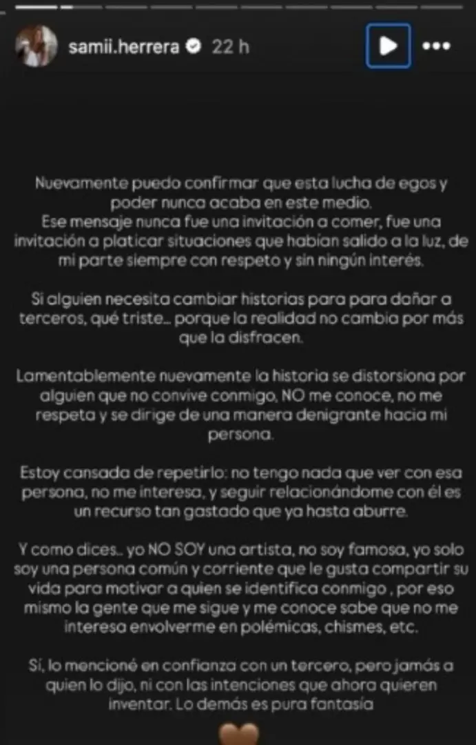 Mensaje de Samii Herrera