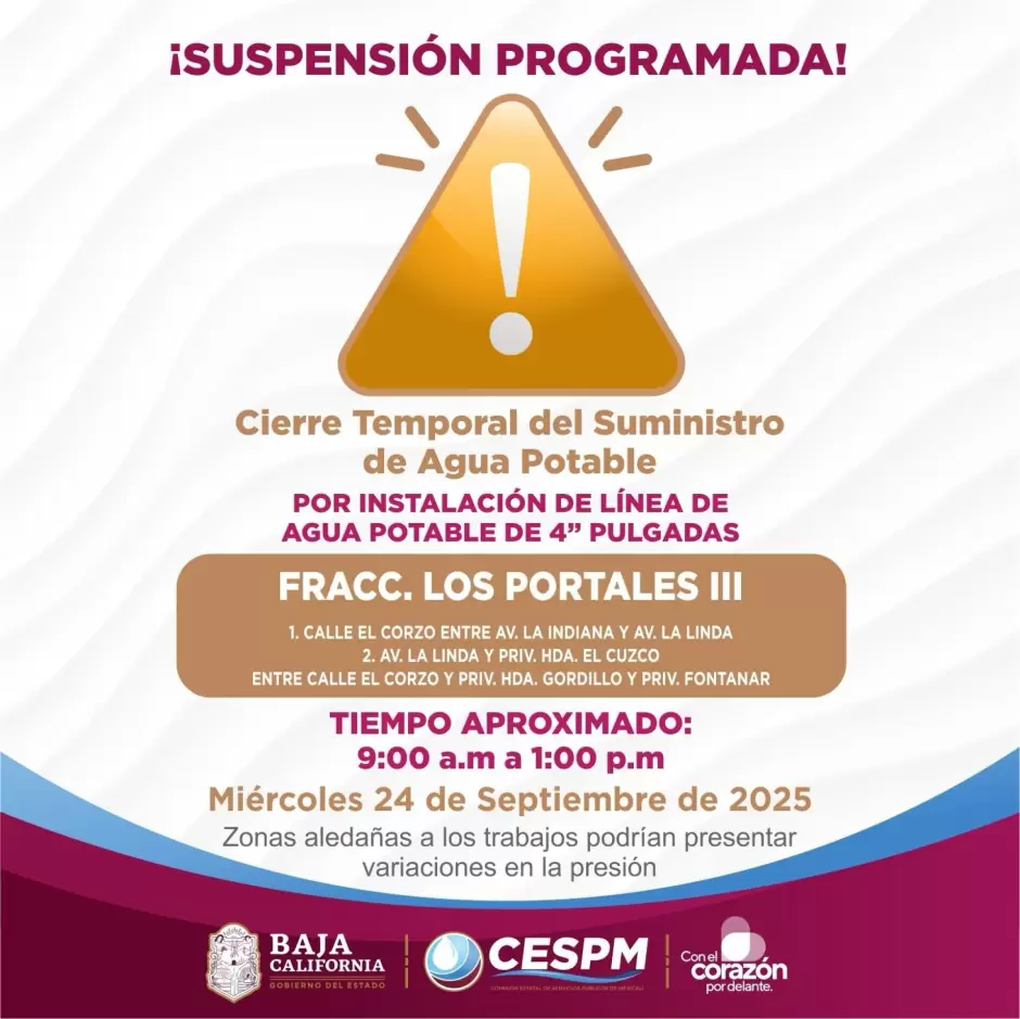 Cierres temporales en el suministro de agua potable en Mexicali