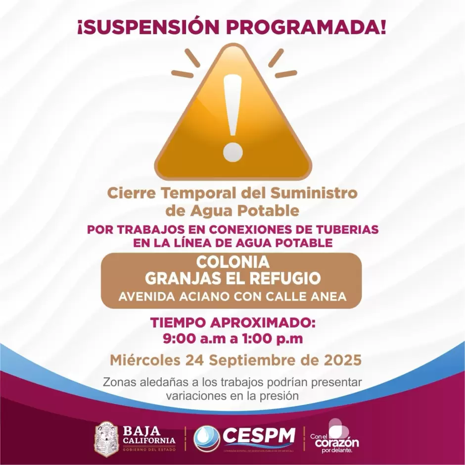 Cierres temporales en el suministro de agua potable en Mexicali