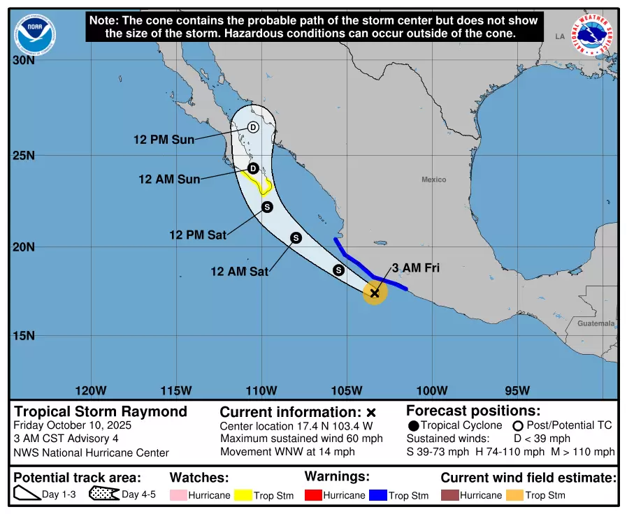 Trayectoria de la tormenta tropical "Raymond"