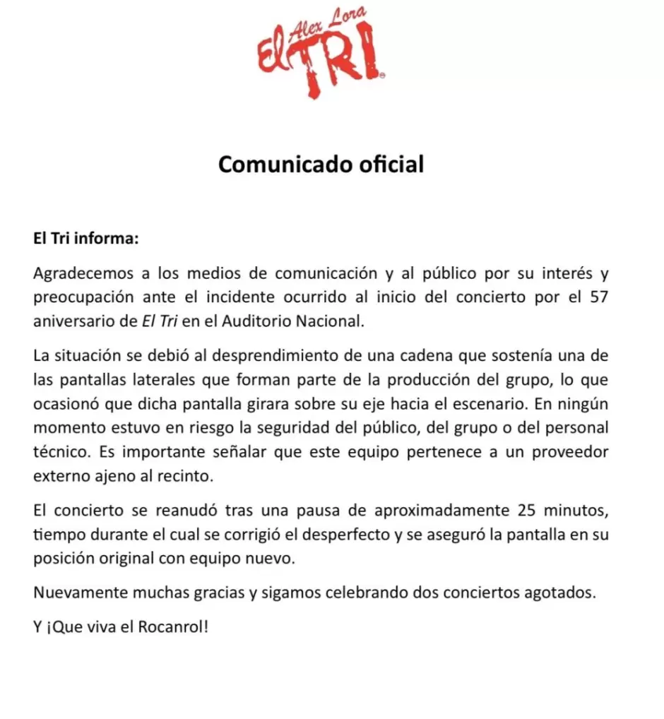 Comunicado de El Tri