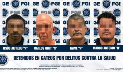 Cuatro detenidos en cateos por delitos contra la salud